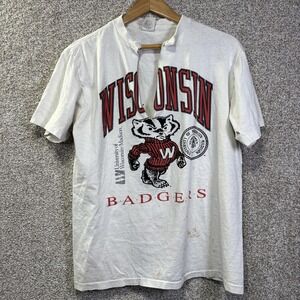 Vintage Wisconsin Badgers Shirt Mens Large White NCAA Football Miller 90s